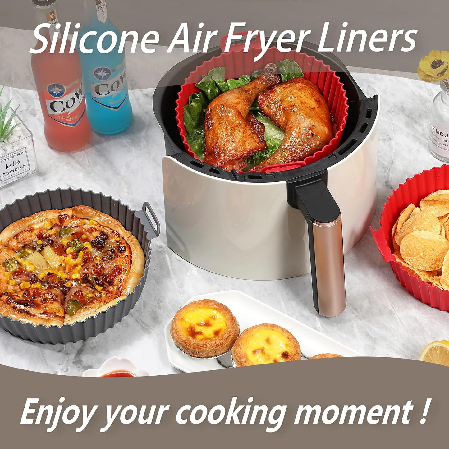 Silicone Air Fryer Liners Square,Pot 2Pcs 7.5inch Reusable Air Fryer Basket | Foopama Fit 3-6qt Reusable Non-Stick Silicone Liners Air Fryer Accessories for Air Fryer Inserts Oven Baking Tray Microwave