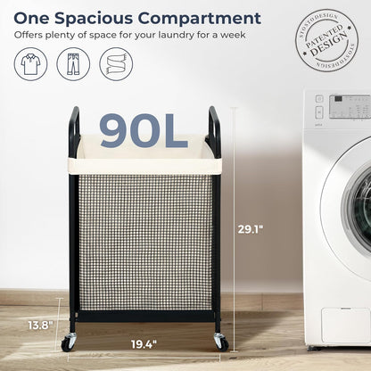 STO STO Laundry Hamper 2 Section, 100L Rolling Laundry Sorter Cart with Removable and Washable Liner Bag, Clothes Hamper with Wheels and Metal Handle for Laundry Room and Bedroom