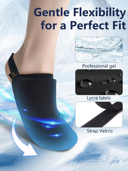 Foot Ice Pack for Toes,Freeze Flexible Ice Gel Socks Cold &Hot Therapy,Foot & Toe Ice Pack Wrap for Tendonitis, Plantar Fasciitis, Swelling, Sprained,Sport Injuries,Black (Black-2 Packs)