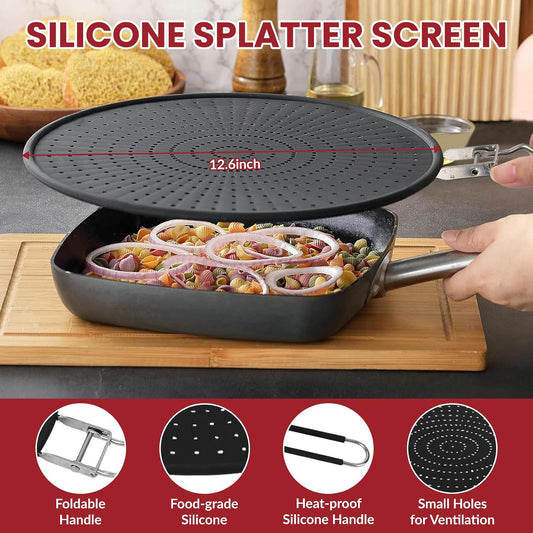 5 Pack Splatter Guard Set(13", 12.6",11.5", 9.8", 7.4"), Silicone & Stainless Steel Splatter Guard for Frying, Splatter Screen for Frying Pan, Grease Splatter Guard for Cooking