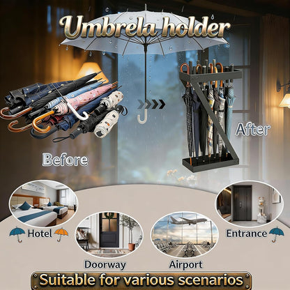 Umbrella Holder for Entryway, Black Umbrella Stand Indoor Stores Umbrellas Canes Equipped with Hooks Ideal for Home, Office , Hotel Lobby of Umbrella Storage Rack