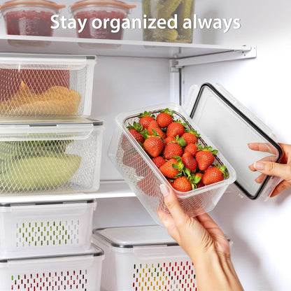 5 PCS Large Fruit storage Containers for Fridge ,Food Storage Containers | with Removable Colander Leakproof Dishwasher & Microwave safe Produce Containers Keep Fruits Vegetables Berry Fresh longer