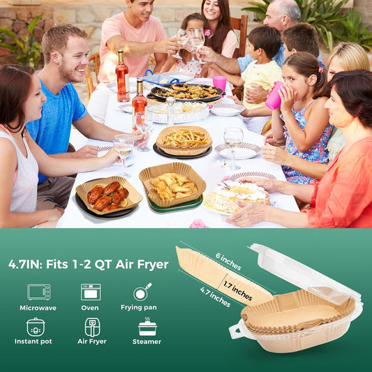 Vailnd 100Pcs Small 4.7 Inch Square Air Fryer Liners Disposable for 1-2 Qt | Non-stick, Oil-proof Parchment Paper fir for CHEFMAN, Food-grade Baking Paper Sheets for Mini Airfryer Basket