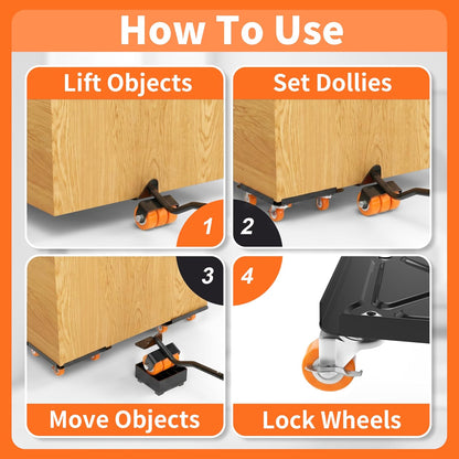 Heavy Duty Furniture Dolly 360 Rotate 5 Wheels 3000 Lbs Capacity 5.3x5.3 in | Furniture Movers with Green Wheels, Measure Tape & Leveler, Alloy Steel Furniture Lifter Tool for Smooth Home & Office Uses