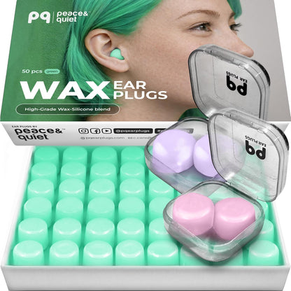 Peace&Quiet PQ Wax Ear Plugs for Sleeping - 50 Silicone Wax Earplugs