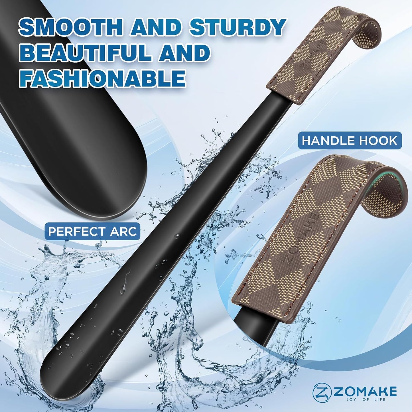ZOMAKE Shoe Horn Long Handle for Seniors Men Women,Metal Long Shoehorn for Boots,16.5" Shoe Spoon Helper(Brown Handle) | 1Pack Stainless Steel Boot Horn Shoe Spoon Helper, Smooth Edges, Comfort Grip, No Bending Over, Shoe Protection(Brown Handle)