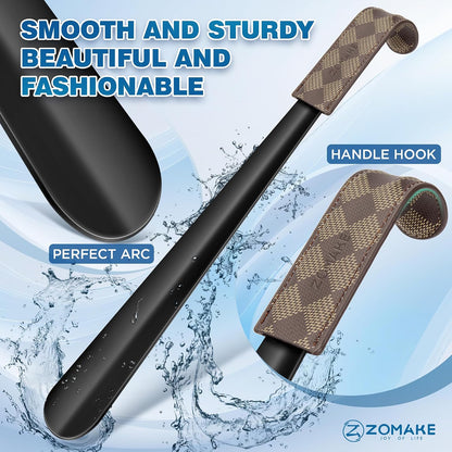 ZOMAKE Shoe Horn Long Handle for Seniors Men Women,Metal Long Shoehorn for Boots,16.5" Shoe Spoon Helper(Brown Handle) | 1Pack Stainless Steel Boot Horn Shoe Spoon Helper, Smooth Edges, Comfort Grip, No Bending Over, Shoe Protection(Brown Handle)