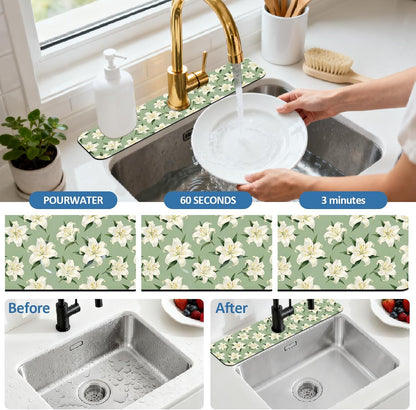 2 Pcs Kitchen Sink Splash Guard Faucet Mat Wood Grain Pattern Faucet Mat for Sinks Natural Wood Color Absorbing Drying Mats for Kitchen Bathroom, 23.6x5.5inch