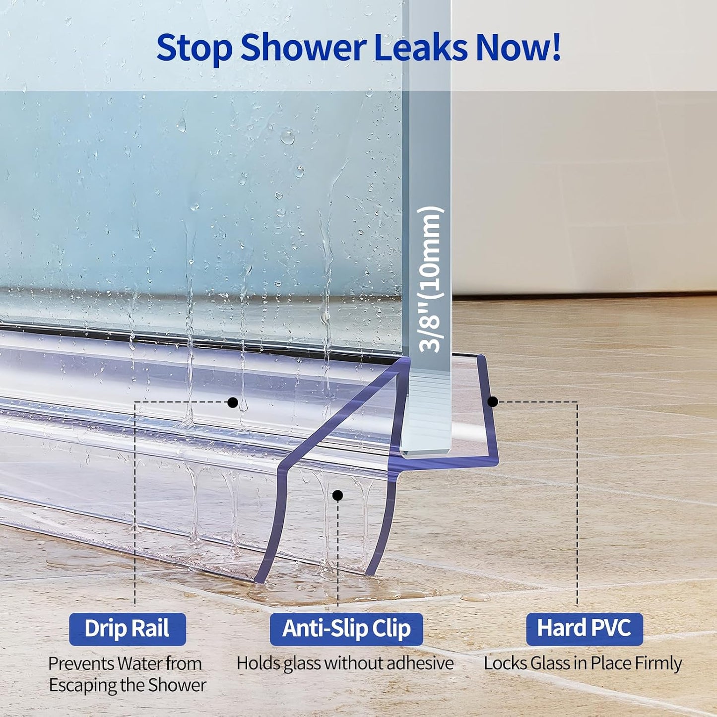 Delamu 3-Pack Shower Door Bottom Seal, 3/8''× 39'' Shower Door Sweep Strip | Shower Seal Strip for 3/8'' (10mm) Doors, Frameless Glass Shower Door Seal Strip Stop Shower Leaks and Create a Water Barrier