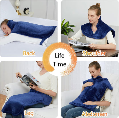 CAROMIO Massaging Heating Pad for Back Pain Relief, Neck and Shoulders