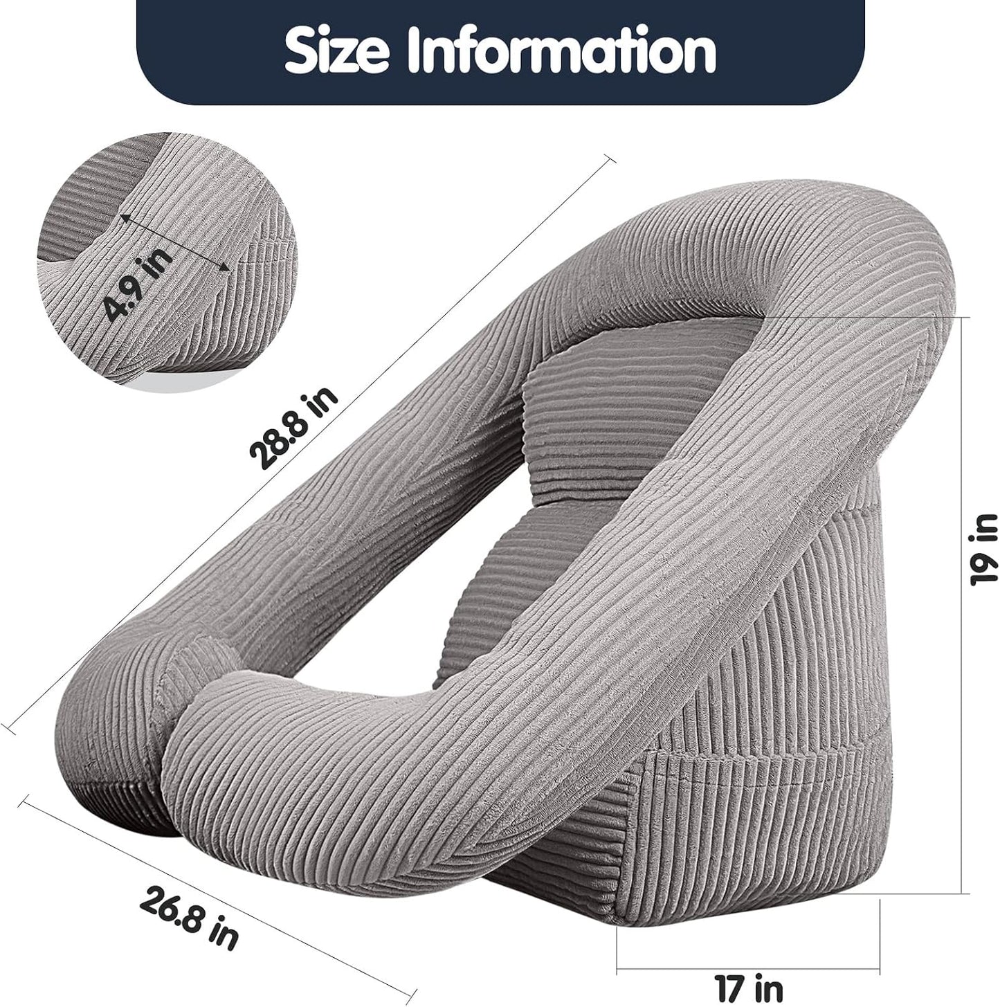 Reading Pillow for Bed, Backrest Pillow with Arms for Adult | Bed Pillow for Sitting Up, Back Support Pillows for Sleeping, Reading and Gaming with Shredded Memory Foam, Gray