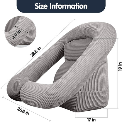Reading Pillow for Bed, Backrest Pillow with Arms for Adult | Bed Pillow for Sitting Up, Back Support Pillows for Sleeping, Reading and Gaming with Shredded Memory Foam, Gray