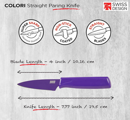 Kuhn Rikon Colori® Paring Knife – 4 Inch Japanese Stainless Steel, Nonstick Blade, Ergonomic Handle & Sheath, Yellow