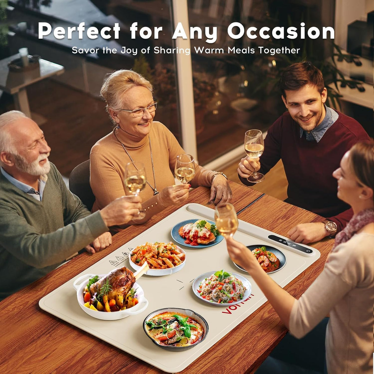 Warming Mat for Food, Voriah Electric Warming Tray with 3 Temp Settings & Auto Shut-Off, Food Warmer with Thick Silicone Surface to Keep Food Warm at Buffet, Parties, and Family Use（Dark Blue）