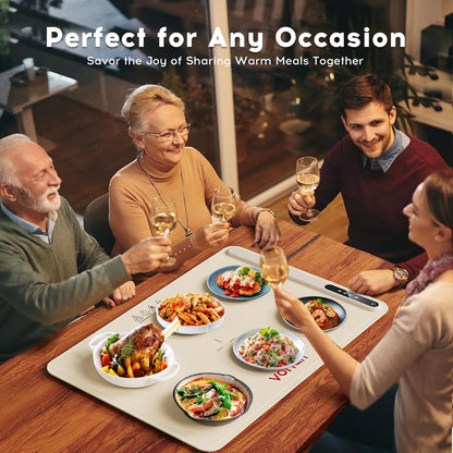 Warming Mat for Food, Voriah Electric Warming Tray with 3 Temp Settings & Auto Shut-Off, Food Warmer with Thick Silicone Surface to Keep Food Warm at Buffet, Parties, and Family Use（Dark Blue）