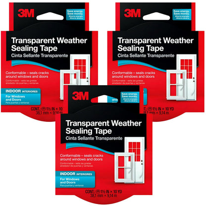 3M Indoor Transparent Weather Sealing Tape, 1.5 in x 30 ft | For Interior Windows and Doors, Moisture Resistant Tape, Helps Reduce Energy Loss, Seals Cracks, Made in the USA
