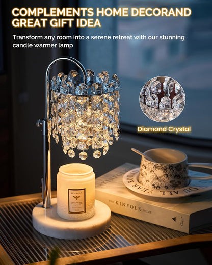 Candle Warmer Lamp with Timer Dimmer Adjustable Height Candle Warmer with Marble Base for Jar Candles,Candle Lamp with 3 Bulbs for New Home Decor, Women Mom Christmas Birthday Gifts, French Gold