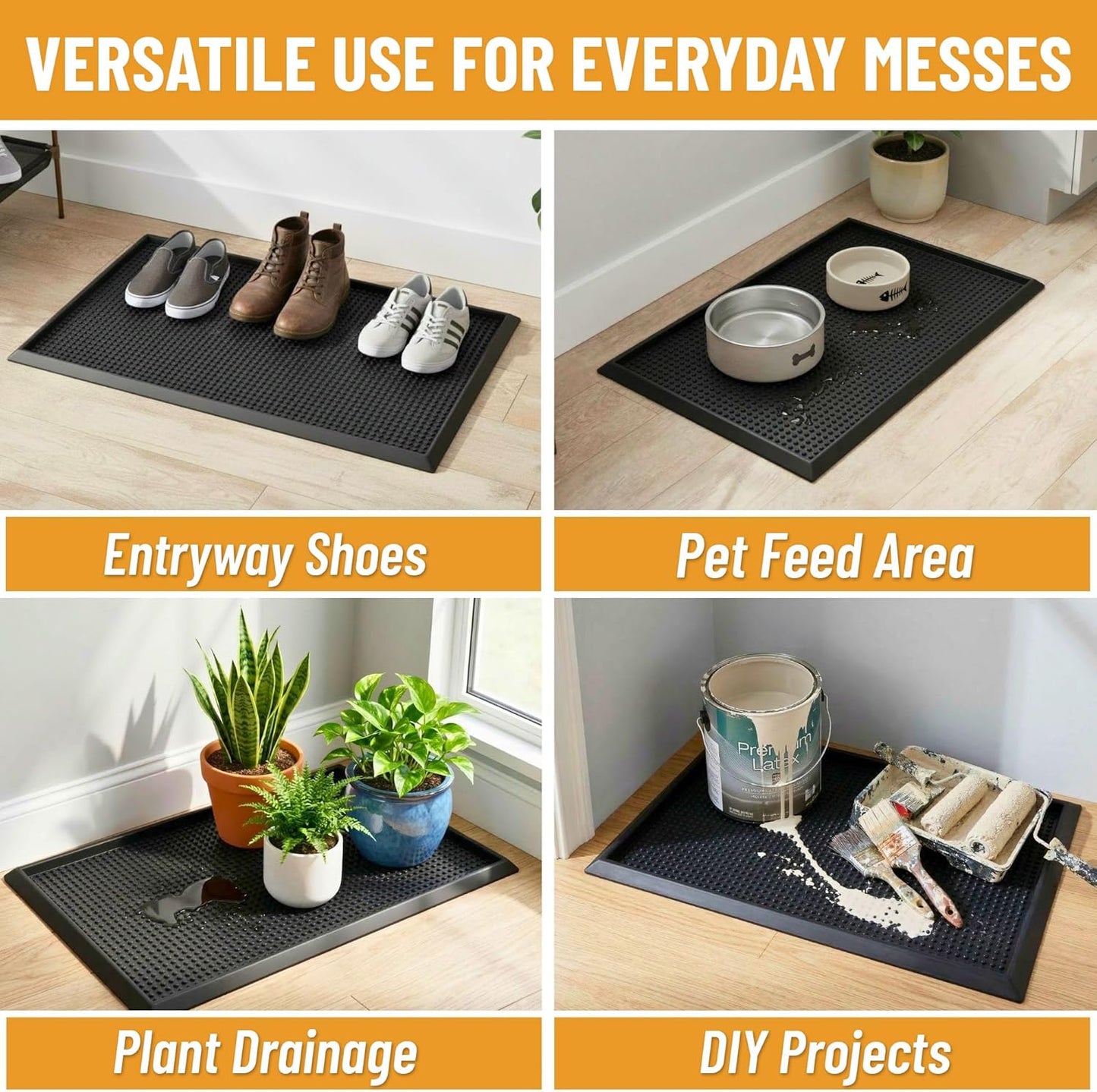 Ottomanson Waterproof Boot Tray Rubber Shoe Mat with Raised Edges, Heavy Duty Non Slip All Weather Entryway Mat for Shoes and Pets, Indoor Outdoor Use, 18" x 28"