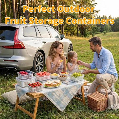 Berry keeper Fruit Storage Containers for Fridge with Removable Colander | 4 in 1 Food Storage Containers with Lids, Dishwasher Safe Easy to Clean, Keep Strawberry and Other Fruit Fresh Longer, 4PCS
