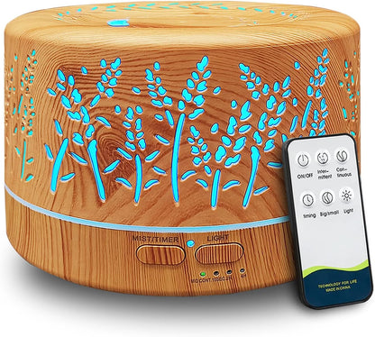 Diffusers for Essential Oils Large Room 600ml,Essential Oil Diffusers for Home with R/C,Cool Mist Humidifier,7 Colors Lights & 3 Mist Mode Waterless Auto Off for Office