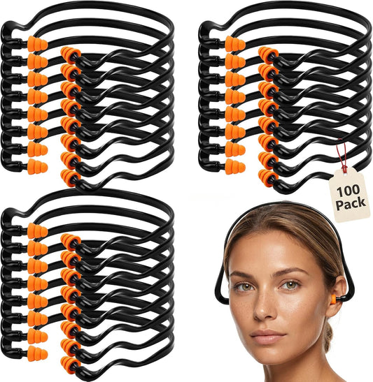 Relaxweex 100 Pairs Banded Earplugs Bulk for Hearing Protection | Band Silicone Ear Plugs for Shooting Reusable Earplug for Noise Reduction Sleeping Travel Sports Racing Construction Work