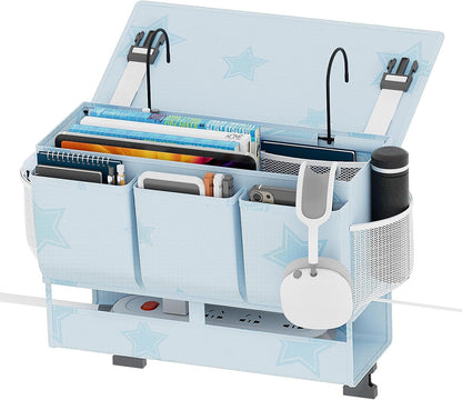 homyfort Bedside Caddy Organizer, Dual-Purpose Bedside Storage with Power Strip Holder, Versatile Bed Caddy with 11 Pockets for Bunk Bed, College Dorm, Home, Hospital, Fits Phones, Books, Blue
