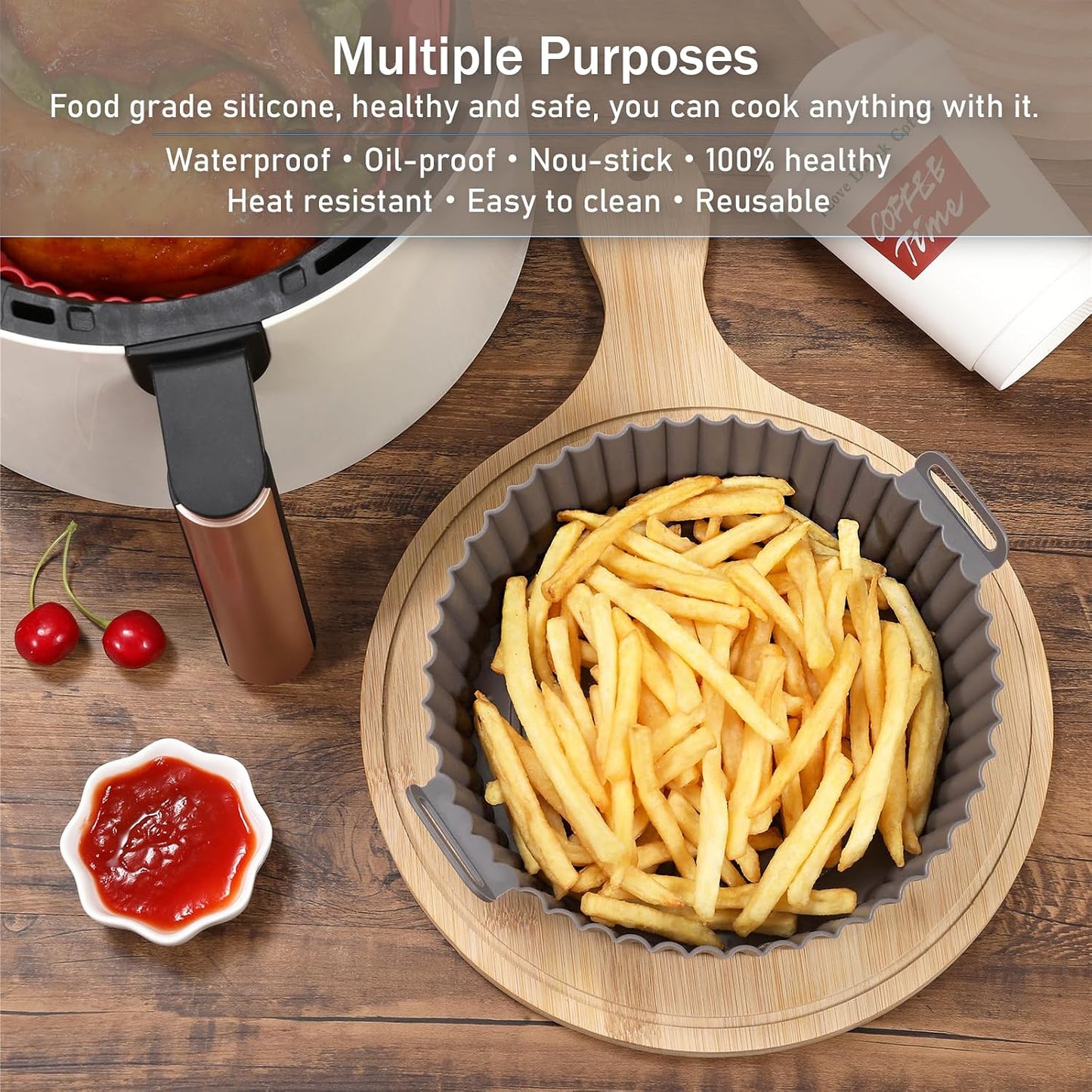 Silicone Air Fryer Liners Square,Pot 2Pcs 7.5inch Reusable Air Fryer Basket | Foopama Fit 3-6qt Reusable Non-Stick Silicone Liners Air Fryer Accessories for Air Fryer Inserts Oven Baking Tray Microwave