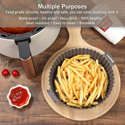 Silicone Air Fryer Liners Square,Pot 2Pcs 7.5inch Reusable Air Fryer Basket | Foopama Fit 3-6qt Reusable Non-Stick Silicone Liners Air Fryer Accessories for Air Fryer Inserts Oven Baking Tray Microwave