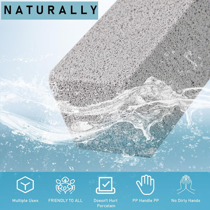 Pumice Cleaning Stone, 2 Pack Toilet Bowl Cleaner Toilet Brush, Gray | Non-Slip Long Plastic Handle, for Kitchen, Bath, Pool, Household Cleaning