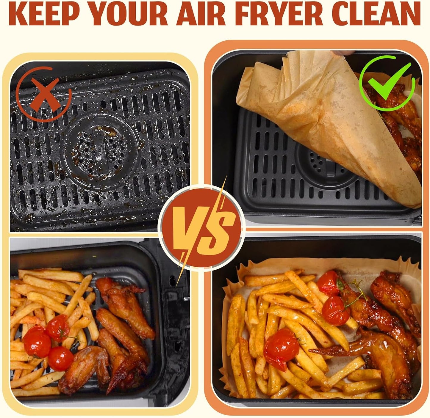 Air Fryer Liners Disposable 125 Pcs, 8 Inch Paper for 5-8 QT Air Fryers | Square Unbleached Parchment Paper, Non-Stick, Greaseproof for Baking, Roasting, Microwave, Oven, Airfryer Basket Accessories