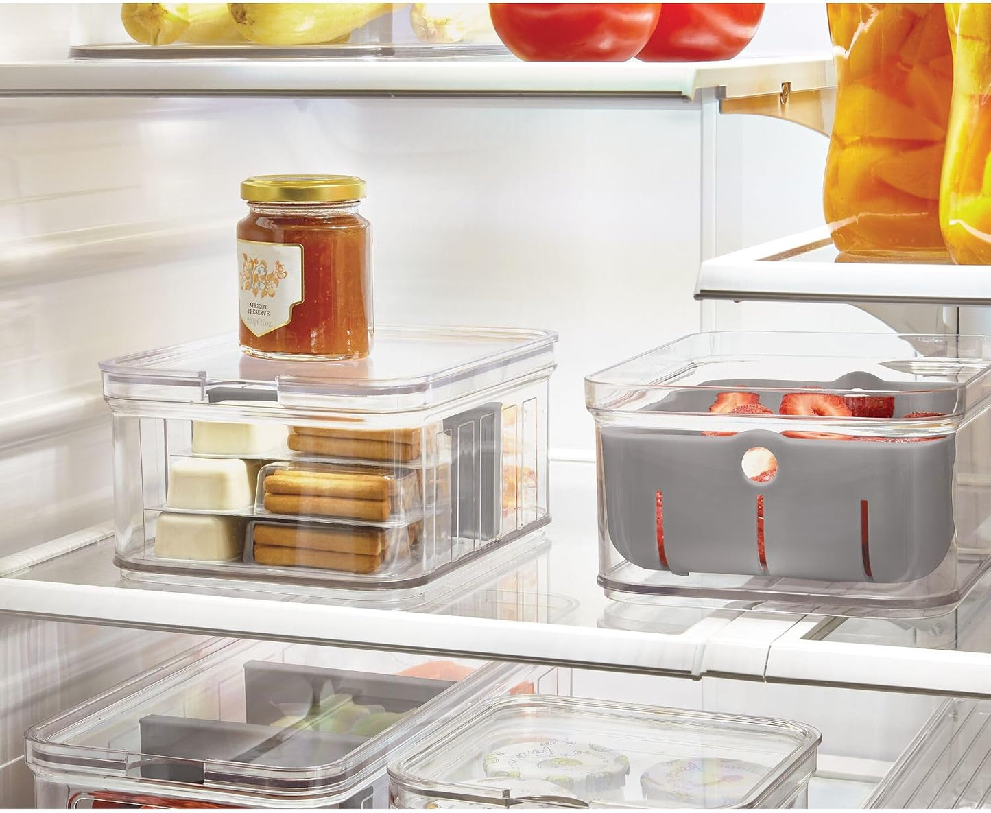 iDesign Small Fridge Berry Bin with Removable Colander Basket and Lid - Set of 2 - Clear/White