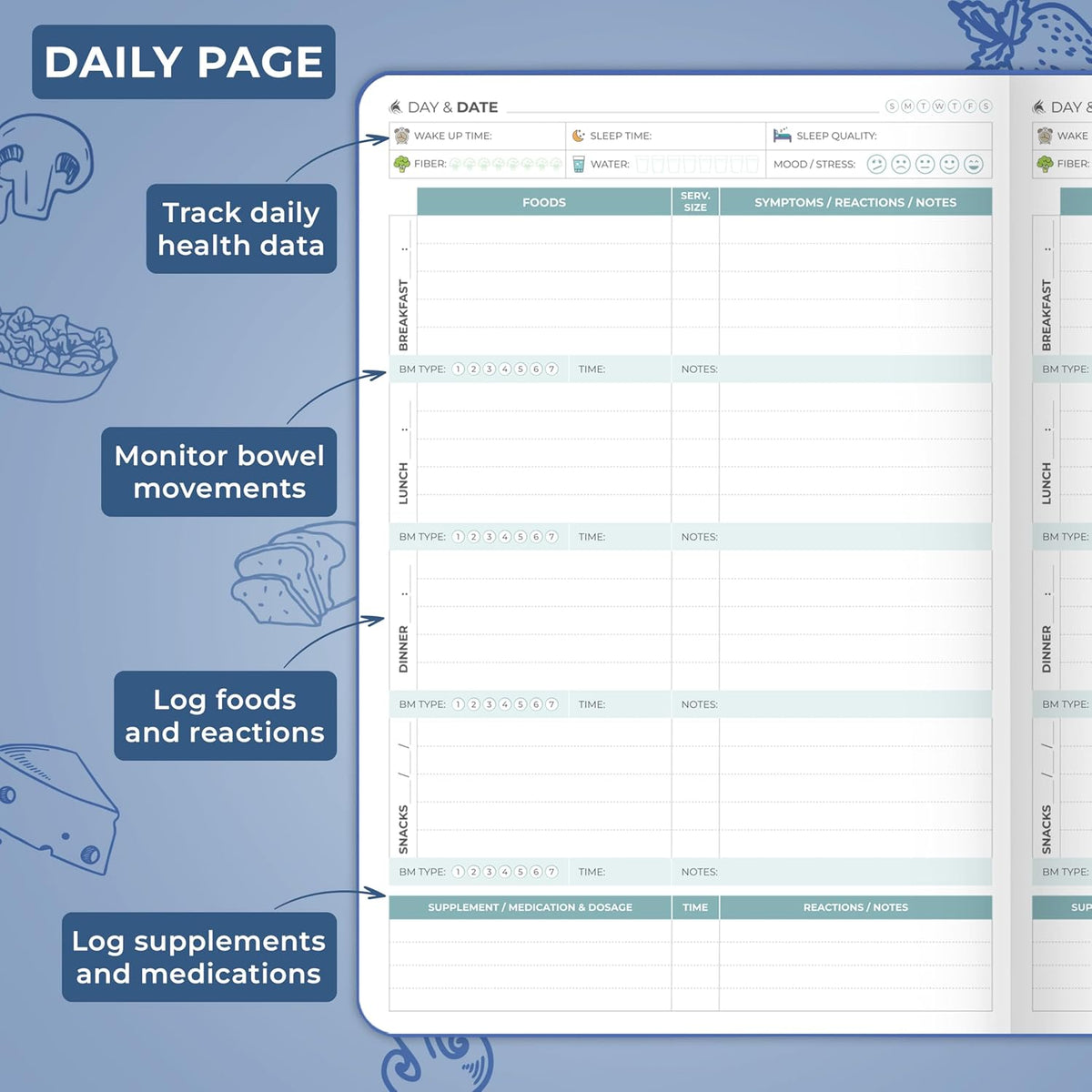 Clever Fox Food Sensitivity Journal & Symptom Diary, 8.5x11 Purple