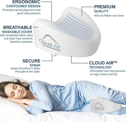 Vaunn Medical Cloud Air Side Sleeper Memory Foam Knee Pillow and Leg Positioner Cushion to Soothe Back, Leg and Hip Discomfort