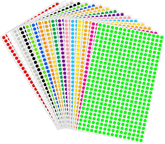 1/4" Round Color-Code Dot Sticker,Color Coding Circle Label (Multicolor) | 6800 Pcs Adhesive Stickers, 16 Kind of Bright Multicolor Small Circle Sticker Dots for Office,Classroom Reward Dots,Inventory