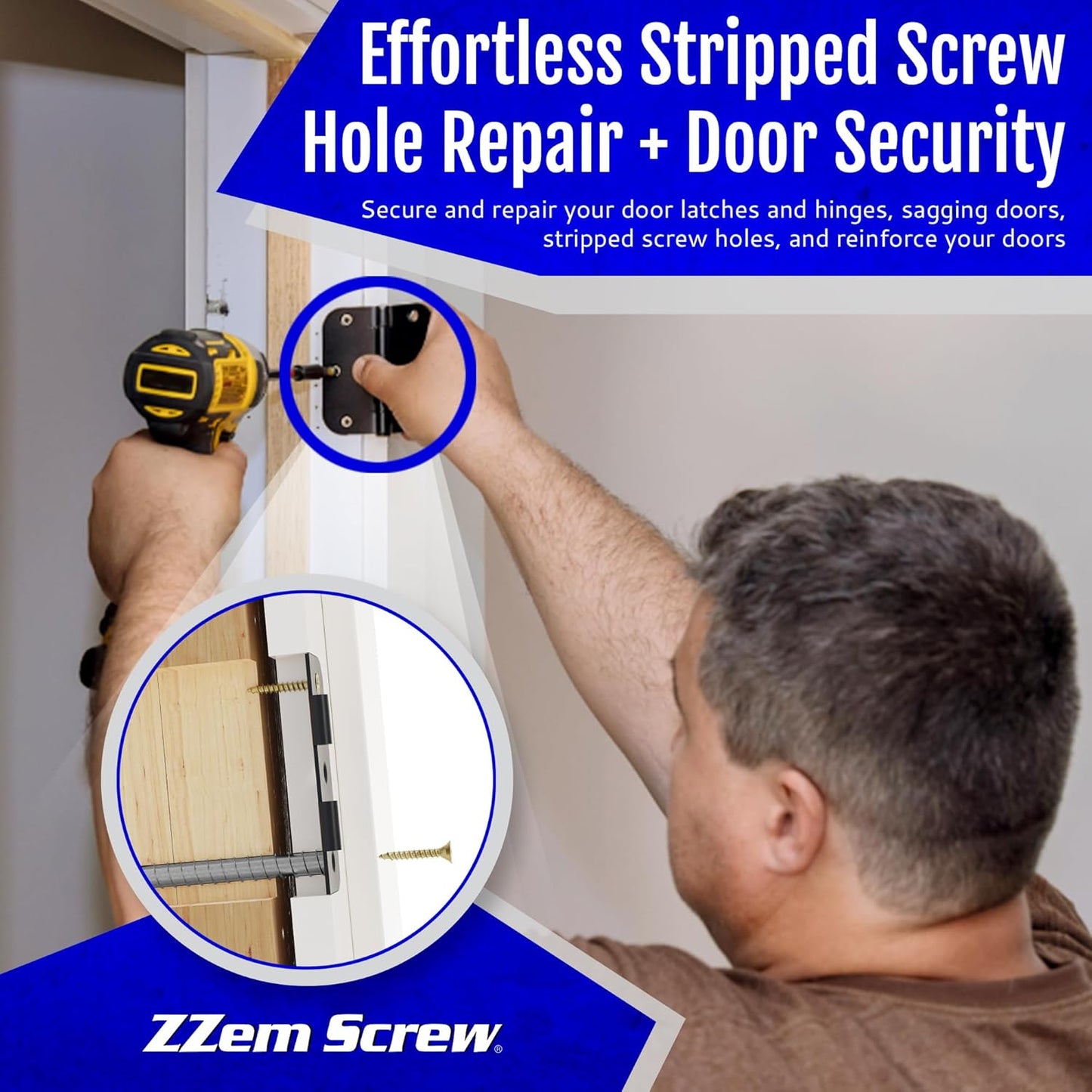 4-Pack #9 x 3 Permanent Stripped Door Hinge Screw Hole Repair Kit | Reinforces hinges, strike plates and door jambs. Installs in minutes. Made in USA