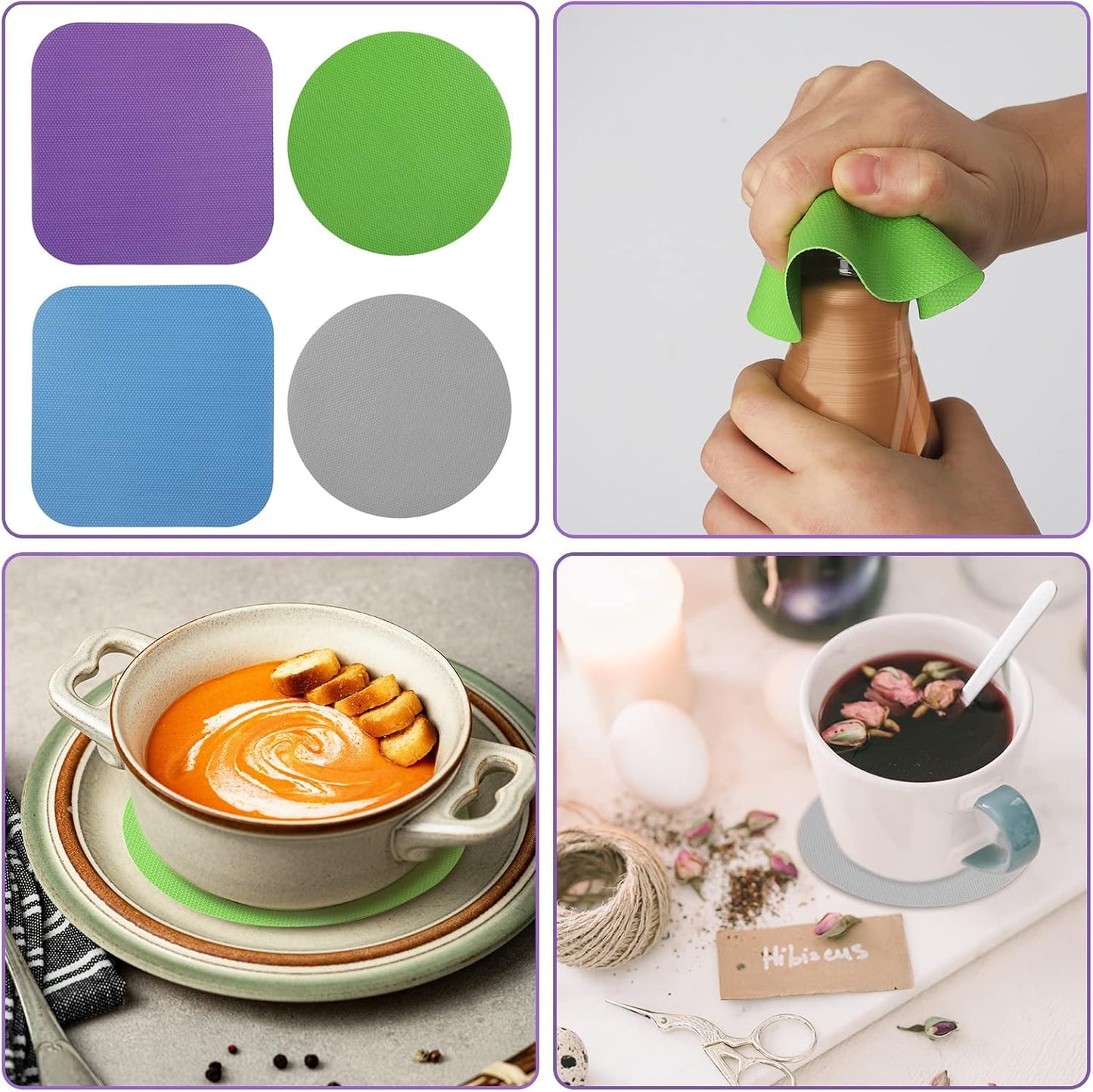LUTER 4pcs Jar Opener Gripper Pad for Seniors with Weak Hands, Rubber | Multi-function Silicone Bottle Opener Lid Cap Rubber Gripper Pads Kitchen Coasters Gadgets, Light Blue, Green