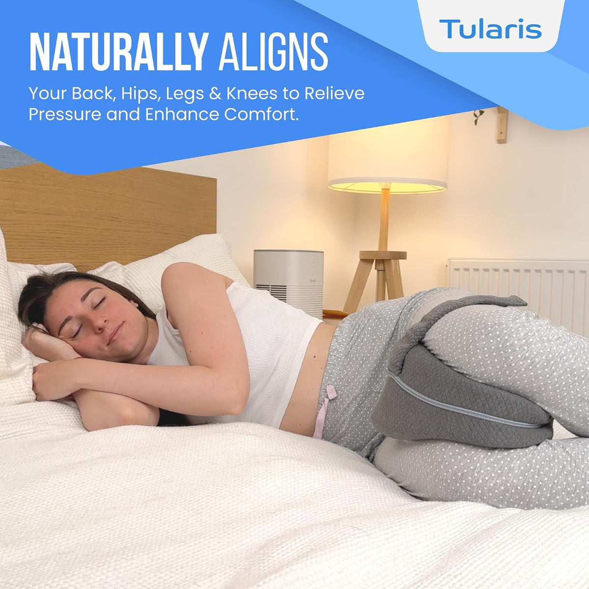 Memory Foam Knee Pillow for Side Sleepers Hip Pain with Adjustable Strap - Between Leg Pillow for Side Sleeping - Sciatica Pain Relief Support for Back, Knees, Joints, and Spine Alignment Cushion