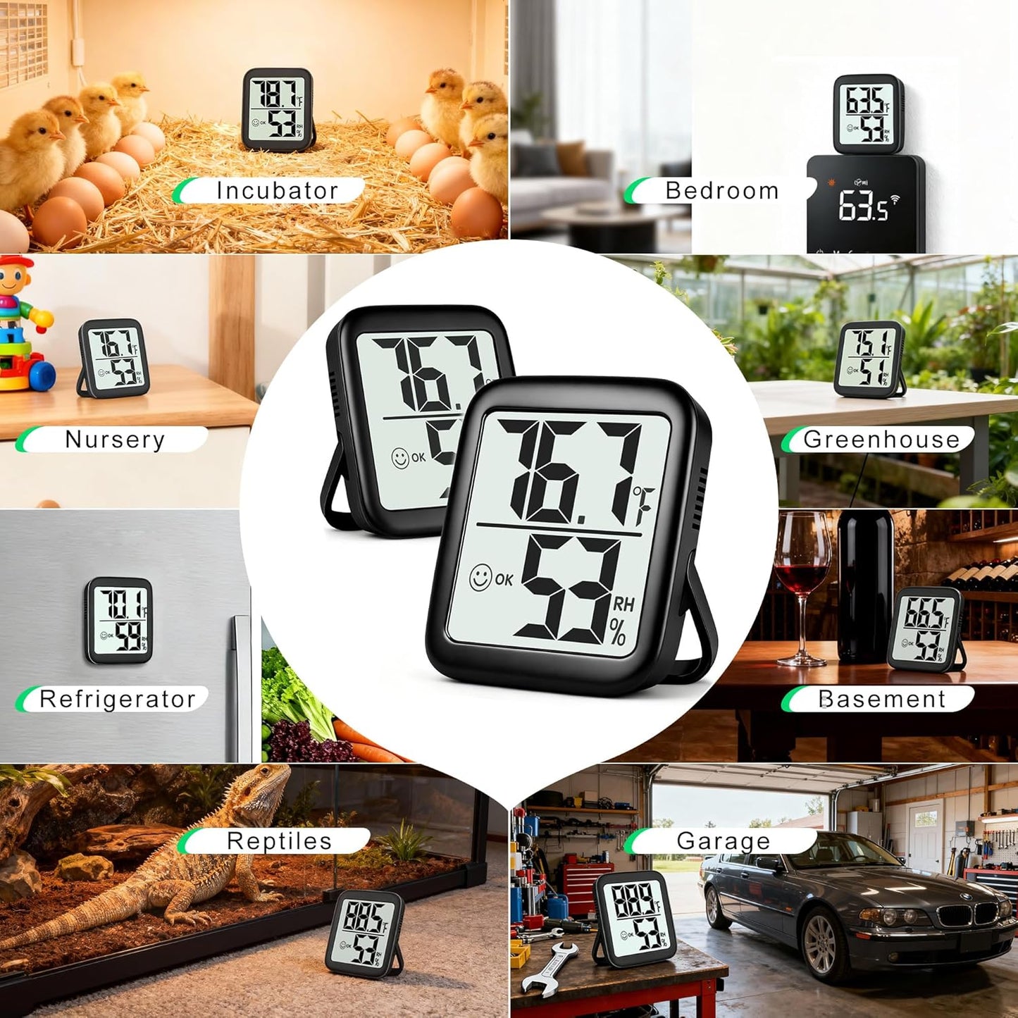 2 Pack Room Thermometer Indoor Hygrometer | Monitor Temperature & Humidity, Accurate, Fast Read, Easy To View, Magnetic/Kickstand/Hanging, ℉/℃, w/ Battery, Compact
