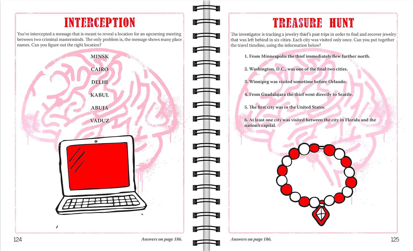 Brain Games - Criminal Mind Puzzles: Crime-Themed Brain Teasers | Visual, Verbal, Memory & Logic Puzzles | Spiral Bound Activity Book for Adults & Teens