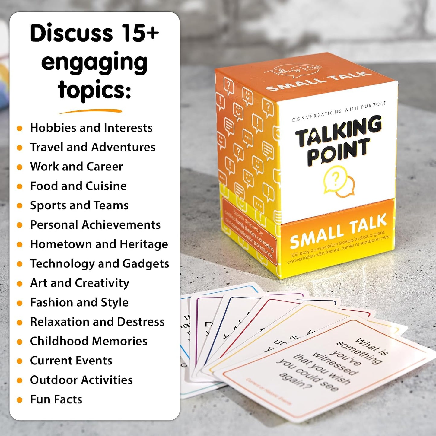 200 Fun Icebreaker Conversation Starter Cards for Adults - Easy Small Talk | Ice breaker card game, get-to-know-you & table talk games; question cards for work; 8 topic categories by Talking Point Cards
