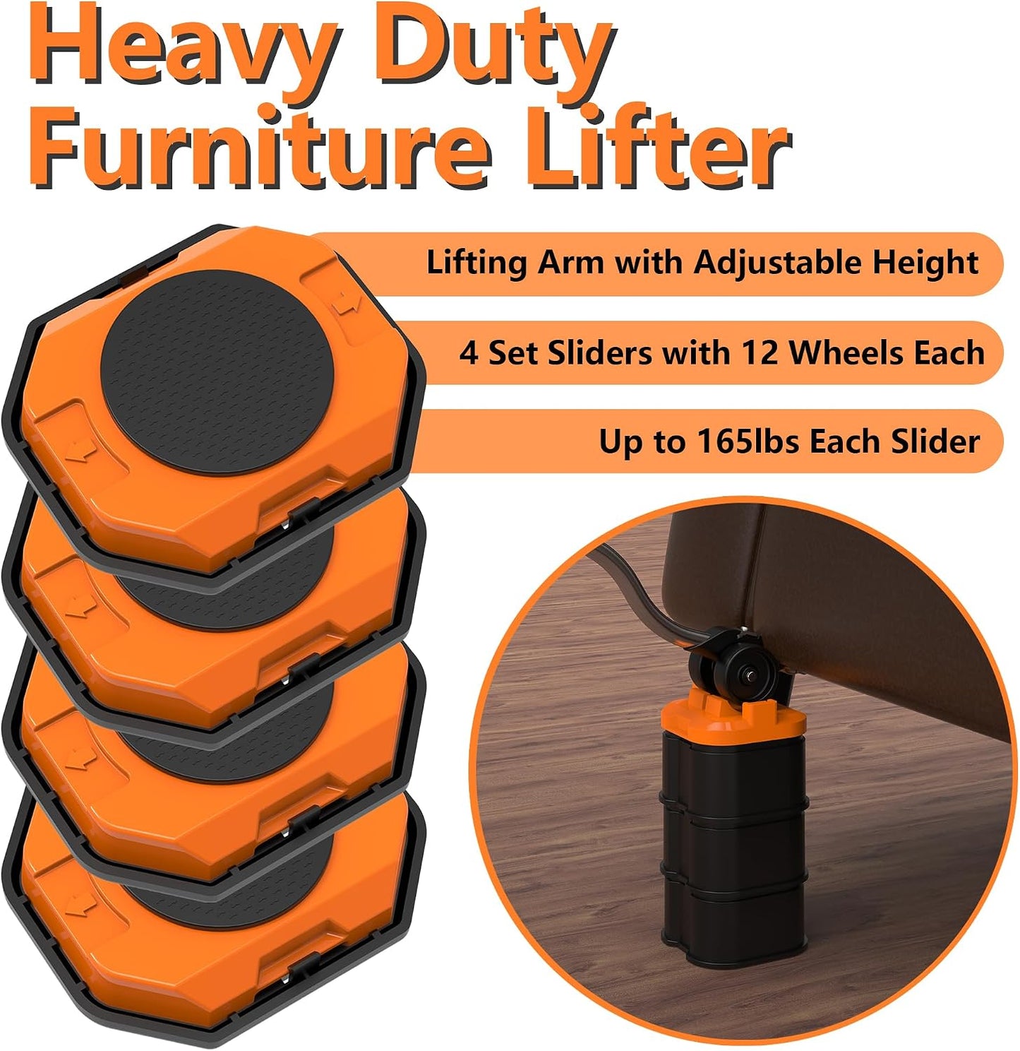 Furniture Lift Mover Tool, Heavy Duty Furniture Lifter and Movers Set with Sliders - Easily Move Heavy Items on Hardwood Flooring and Carpet (Grey Blue)