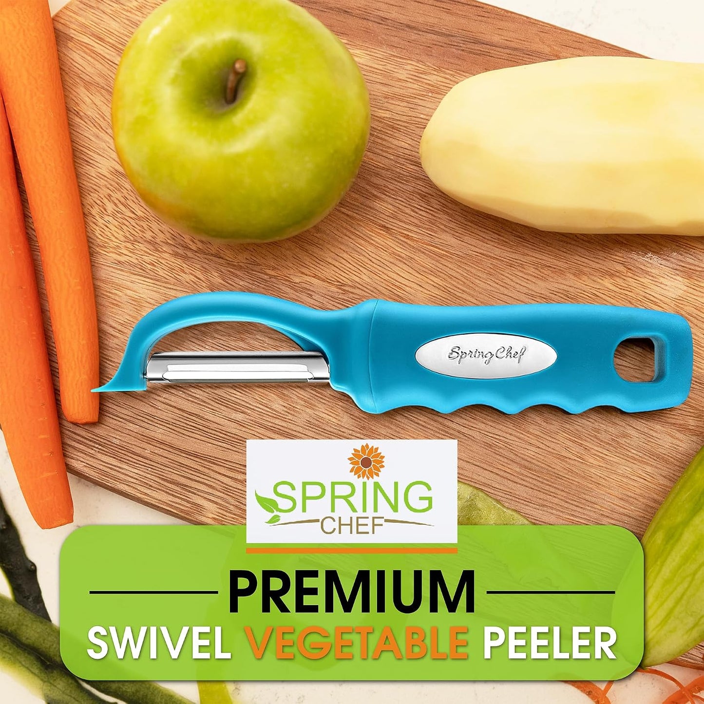 Spring Chef Swivel Potato Peeler for Kitchen w/ Soft Grip Handle, Mango | Premium Vegetable Peeler w/ Sharp Stainless Steel Blades, Multifunctional Food Peeler for Apple, Carrot, Cucumber, Fruit