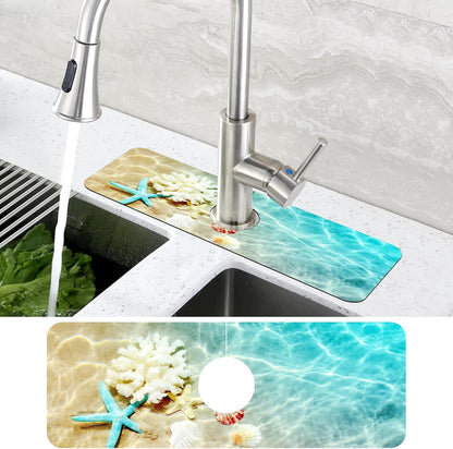 Abstract Watercolor Leaves Sink Faucet Absorbing Mat Sink Splash Guard Faucet Mat Draining Mat Fast Drying Sink Protectors for Kitchen and Bathroom 5.5"×15"