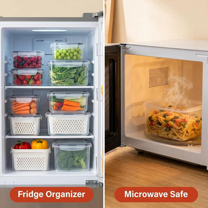 Fruit Storage Containers for Fridge, 4-Pack Fruit Containers for Fridge with Removable Colander - Airtight BPA-Free Produce Keeper, Keeps Berries Fresh 2 Weeks, Stackable Produce Storage