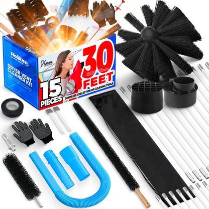 Holikme 35FT Dryer Vent Cleaner Kit 58Pcs - Lint Remover Brush Vacuum Tools | Dryer Vent Brush Kit, Omnidirectional Lint Vacuum Attachment & Lint Trap Brush Clean Hard-to-Reach Areas, Remove Hidden Lint