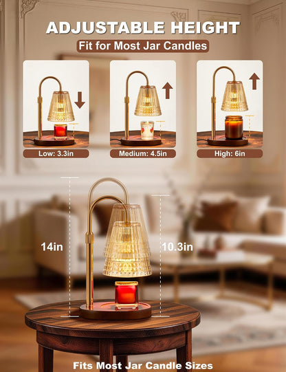 Candle Warmer Lamp with Timer Dimmer, Flameless Candle Warmer for Jar Candles, Height Adjustable Wax Warmer, House Warming Gifts New Home Decor, Birthday Gifts for Women (2 Bulbs Included)