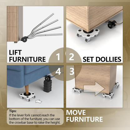 ONEON Furniture Mover with Wheels, 360° Rotation Wheels Furniture Dolly for Moving Heavy Furniture, Appliances, 660 LB Max Load Capacity with Auxiliary Lifter - Connect Dolly