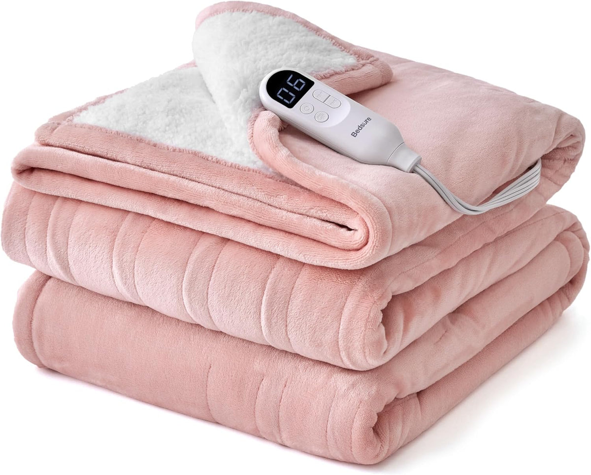 Bedsure Heated Blanket Throw, Soft Electric Blanket with Preheat, Cream