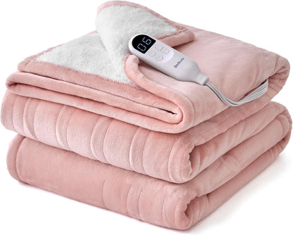 Bedsure Heated Blanket Throw, Soft Electric Blanket with Preheat, Cream