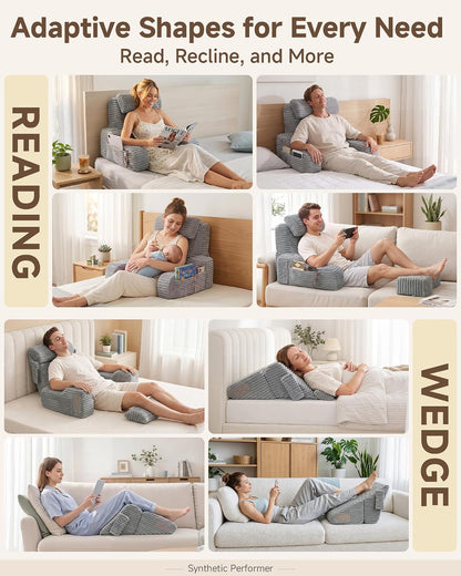 Foldable 5PCS Reading Pillow for Bed, Grey, 19”